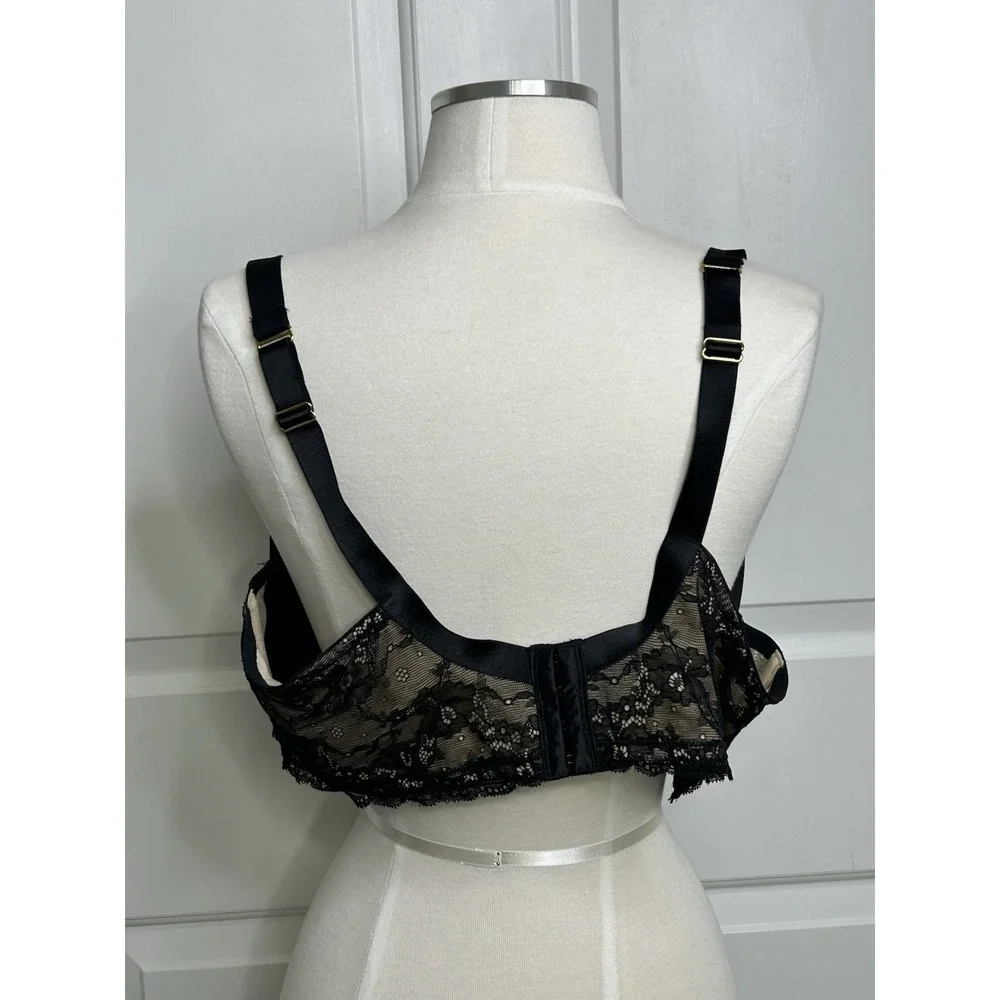 Cacique Quarterly Lace Plunge Bra Overlay Lace Black + Nude Womens 44DD Wired